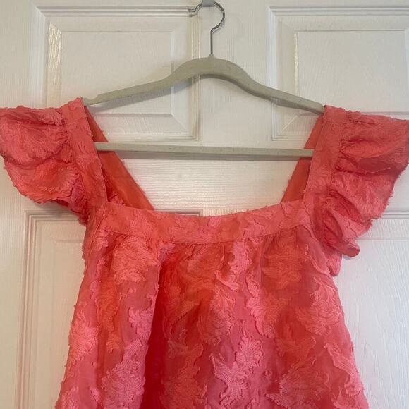 By Anthropologie Amber Tank Top Coral Ruffle Criss-Cross Straps Textured size XL - Picture 3 of 13